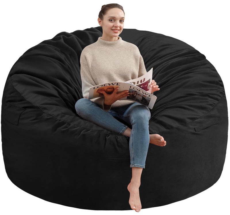 SIMFLAG 3Ft Bean Bag Chair Memory Foam Filling Bean Bag Chairs with Velvet Cover Removable and Machine Washable Cover Giant Bean Bag Chair for Adult  Black