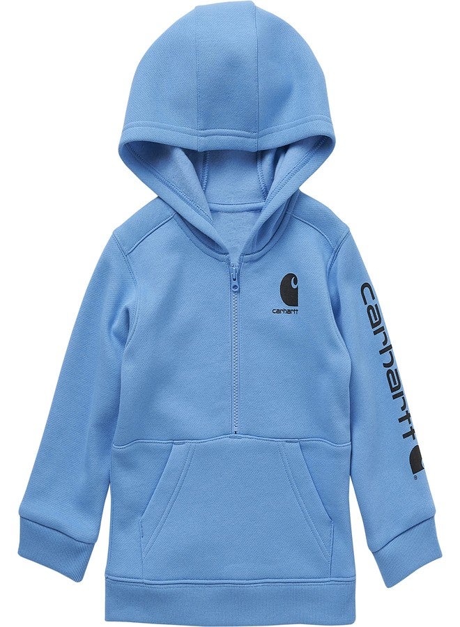 Carhartt Baby Boys Long-Sleeve Half-Zip Hooded Sweatshirt, Azure Blue, 6 Months - Image 1