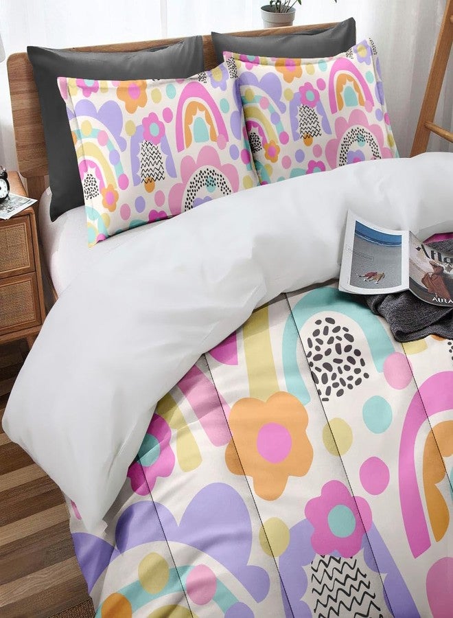 Nesphy Rainbow Daisy Flower Full Comforter Set, Floral Retro Bedding Set 3 Piece, All Season Soft Toddlers Children Adults Bedroom Bed Decoration Comforter and 2 Pillow Shams - Image 3