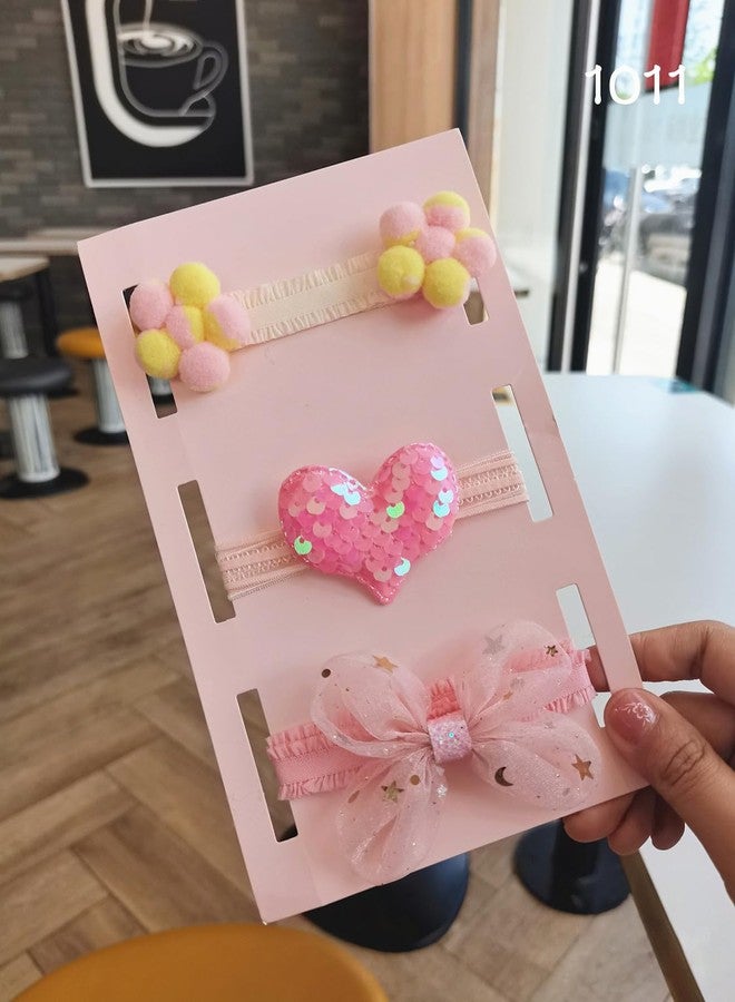 SYGA 3 Pcs Baby Girl Headband Soft Flower Bow Strechable Hairband Suitable For Newborns, Infants, Toddlers and Kids 0-3 Years(Color - 1011) - Image 4