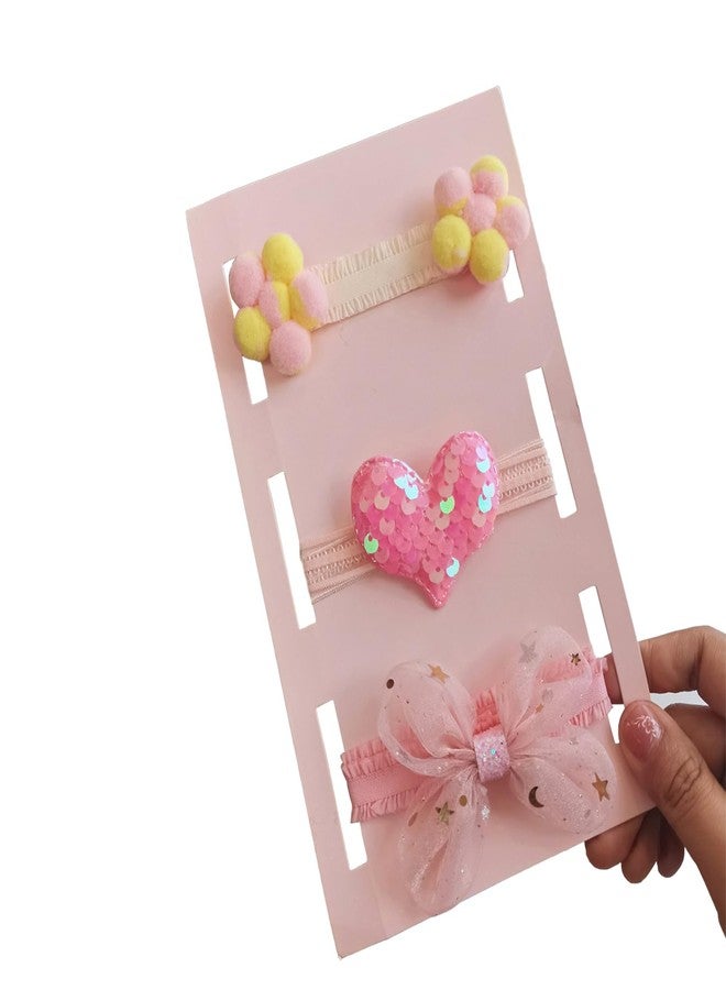 SYGA 3 Pcs Baby Girl Headband Soft Flower Bow Strechable Hairband Suitable For Newborns, Infants, Toddlers and Kids 0-3 Years(Color - 1011) - Image 1