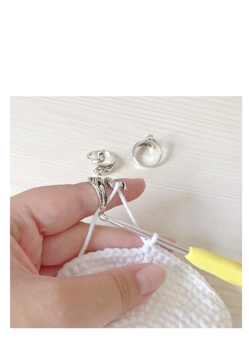 Y&D - Faster Knitting Crocheting, Adjustable Loop Crochet Accessories, Hand-Made Silver-Plated Copper Rings, Advanced Peacock Ring, Yarn Guide Finger Holder Thimble - Image 1