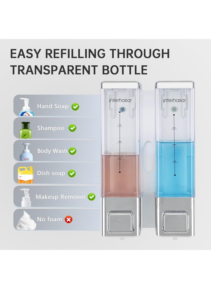 interhasa! - interhasa! Wall Mount Handwash Dispenser 2-Chamber 700ml Liquid Soap Dispensers for Home Bathroom Kitchen ABS Manual Press 7001-2 Silver - Image 1
