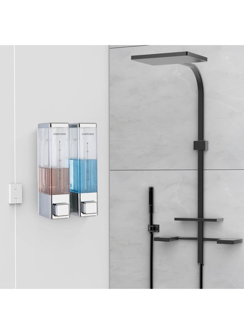 interhasa! - interhasa! Wall Mount Handwash Dispenser 2-Chamber 700ml Liquid Soap Dispensers for Home Bathroom Kitchen ABS Manual Press 7001-2 Silver - Image 1