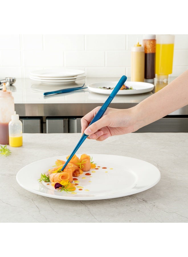 Restaurantware Perfect Point 9.4 Inch Food Tweezers, 1 Short Straight Kitchen Tweezers - Serrated Tips For Precision, For Plating, Or Decorating, Blue Stainless Steel Cooking Tweezers, Sturdy  - Image 3