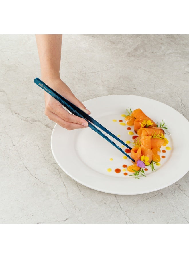 Restaurantware Perfect Point 9.4 Inch Food Tweezers, 1 Short Straight Kitchen Tweezers - Serrated Tips For Precision, For Plating, Or Decorating, Blue Stainless Steel Cooking Tweezers, Sturdy  - Image 5