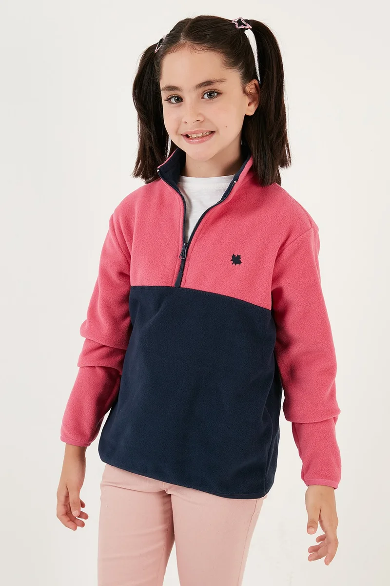 Lela Soft Textured Half Zipper Color Block Stand Collar Fleece Unisex Children's Fleece 5905004