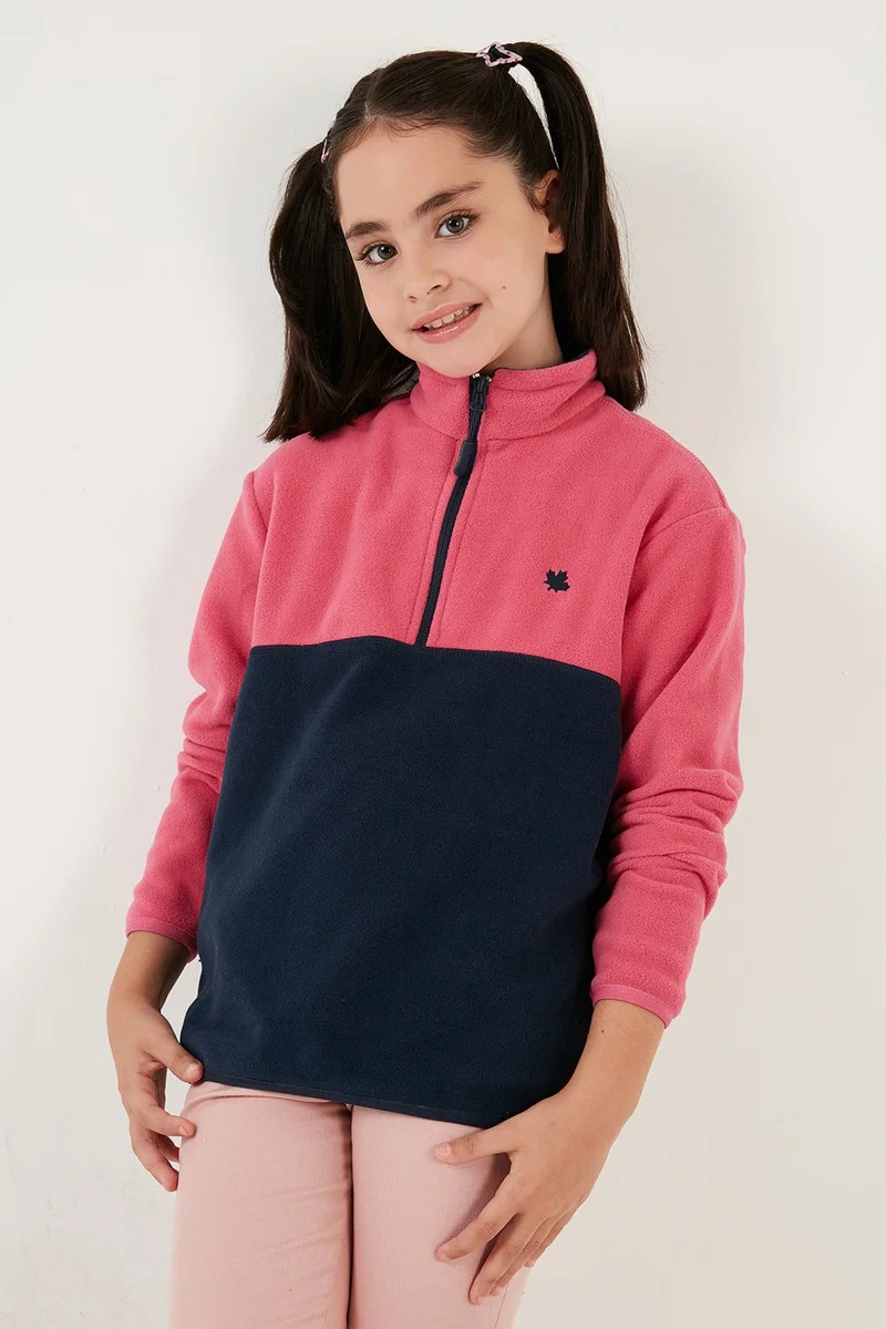 Lela Soft Textured Half Zipper Color Block Stand Collar Fleece Unisex Children's Fleece 5905004