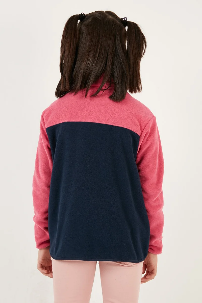 Lela Soft Textured Half Zipper Color Block Stand Collar Fleece Unisex Children's Fleece 5905004