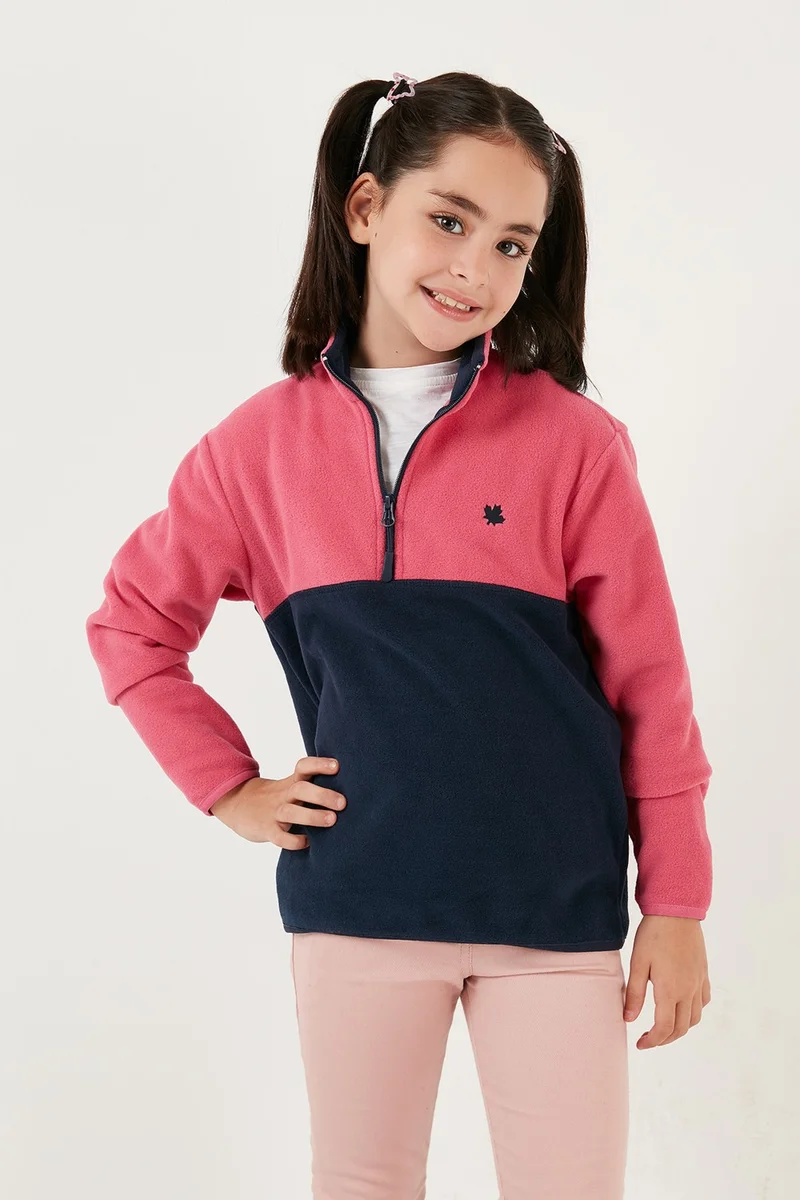Lela Soft Textured Half Zipper Color Block Stand Collar Fleece Unisex Children's Fleece 5905004