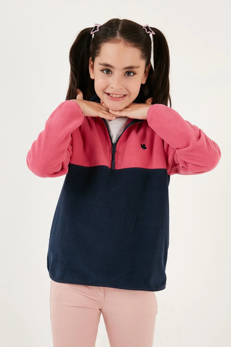 Lela Soft Textured Half Zipper Color Block Stand Collar Fleece Unisex Children's Fleece 5905004