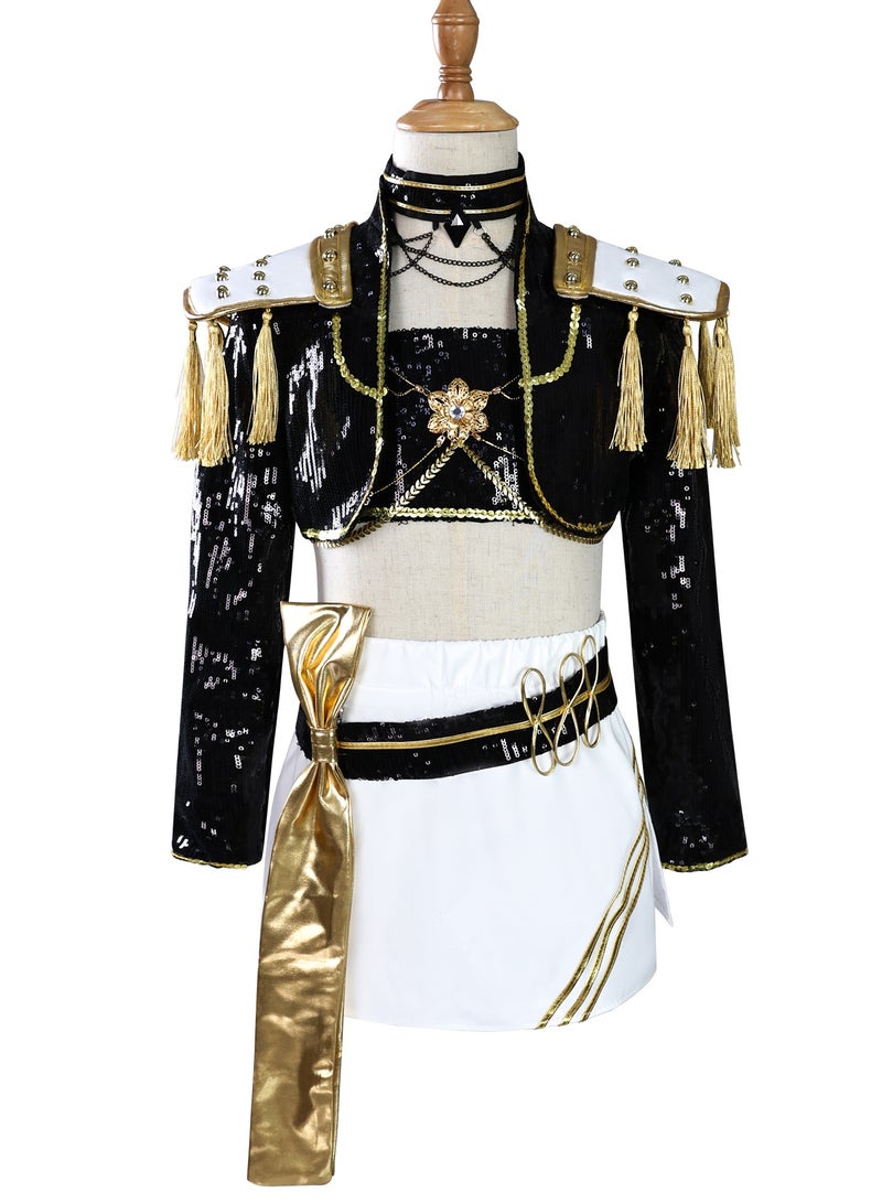 زي تنكري للاطفال رومي زوي ميرا ديمون هانترز، سلسلة سوداء وذهبية، مستوحى من كيه بوب - Image 1