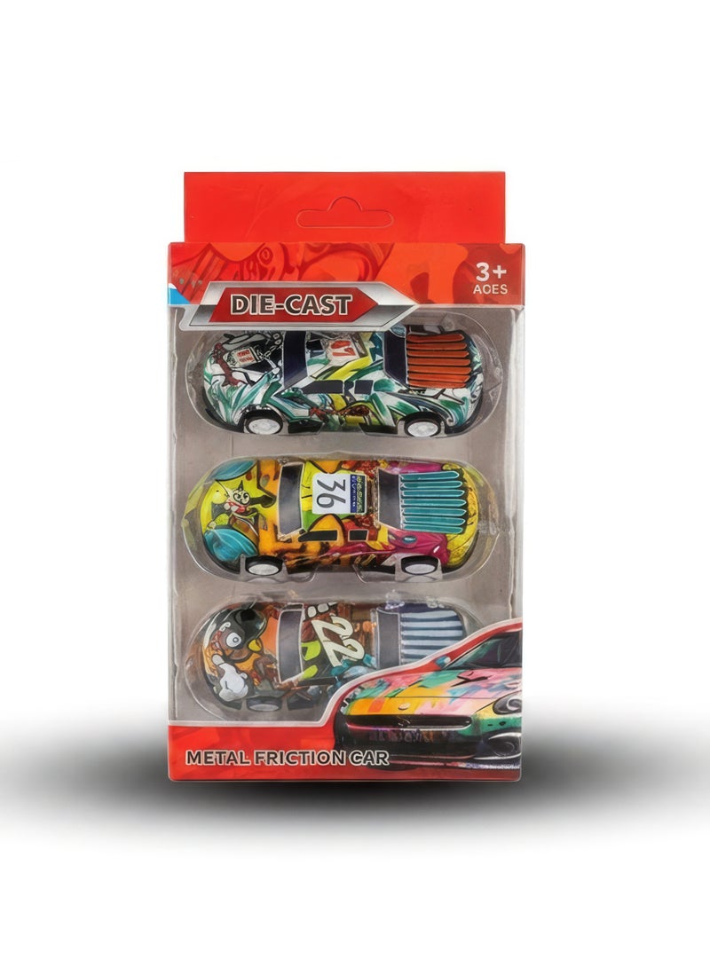 3PCS Die-Cast Metal Friction Pull-Back Toy Vehicles Set for Kids - Image 1