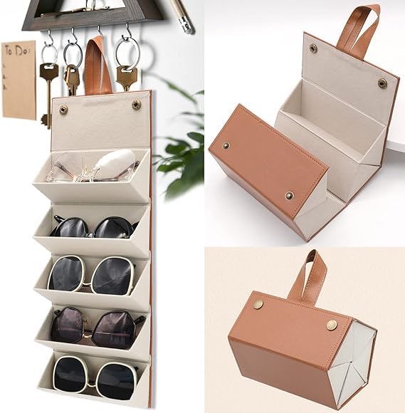Storescent Sunglasses Organizer with 5 Slots, Travel Glasses Case Storage Portable Sunglasses Storage Case Bag Foldable Eyeglasses Holder Box, Eyewear Display Containers for Men & Women (Brown) - Image 4