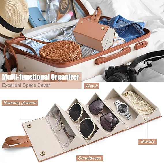 Storescent Sunglasses Organizer with 5 Slots, Travel Glasses Case Storage Portable Sunglasses Storage Case Bag Foldable Eyeglasses Holder Box, Eyewear Display Containers for Men & Women (Brown) - Image 3