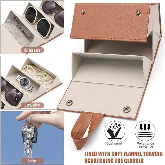 Storescent Sunglasses Organizer with 5 Slots, Travel Glasses Case Storage Portable Sunglasses Storage Case Bag Foldable Eyeglasses Holder Box, Eyewear Display Containers for Men & Women (Brown) - Image 5