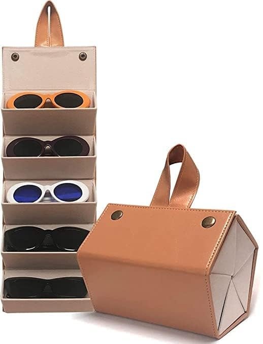 Storescent Sunglasses Organizer with 5 Slots, Travel Glasses Case Storage Portable Sunglasses Storage Case Bag Foldable Eyeglasses Holder Box, Eyewear Display Containers for Men & Women (Brown) - Image 1