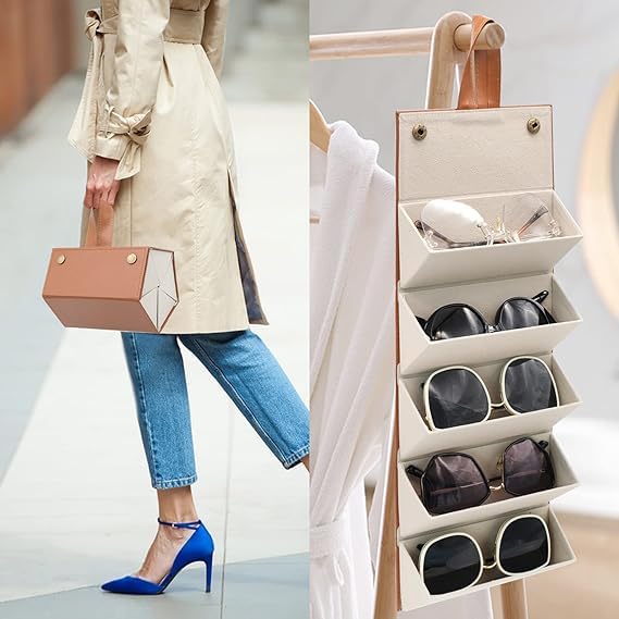 Storescent Sunglasses Organizer with 5 Slots, Travel Glasses Case Storage Portable Sunglasses Storage Case Bag Foldable Eyeglasses Holder Box, Eyewear Display Containers for Men & Women (Brown) - Image 2