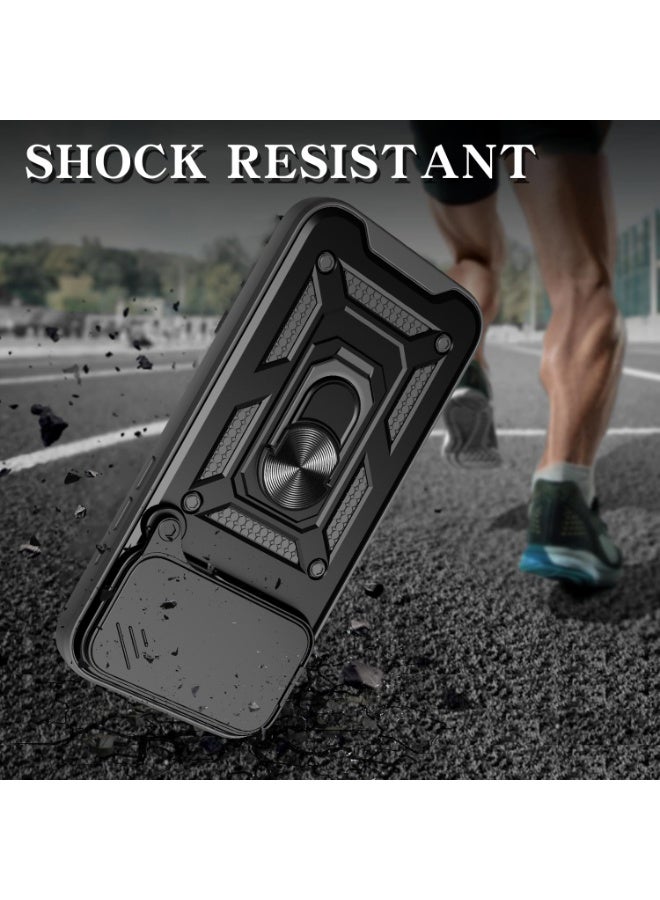 Shunjia Sliding Window Case, Shockproof Rugged Armor with Sliding Camera Cover & 360° Ring Kickstand, Compatible with Apple iPhone 17 Pro Max (Silver) - Image 2