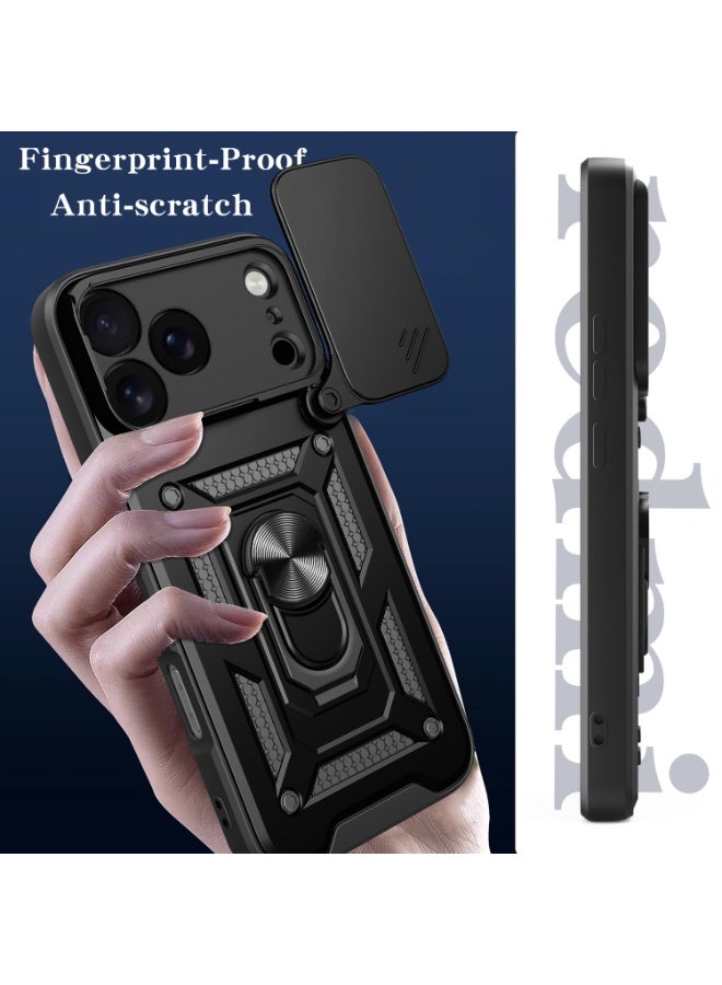 Shunjia Sliding Window Case, Shockproof Rugged Armor with Sliding Camera Cover & 360° Ring Kickstand, Compatible with Apple iPhone 17 Pro Max (Silver) - Image 4