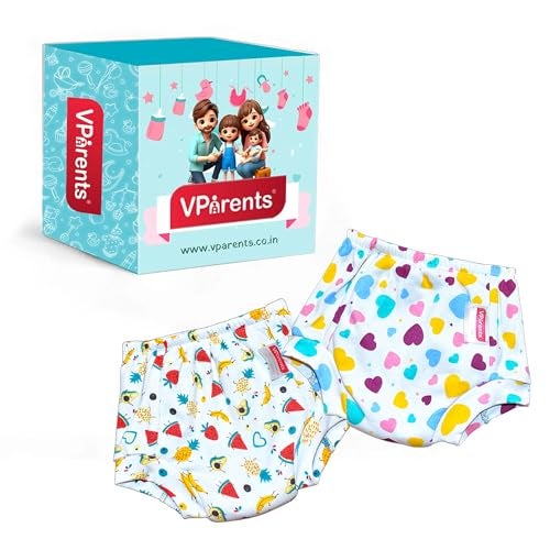 VParents Padded Underwear for Babies and Toddlers with 3 Layers of Cotton Padding Potty Training Pull Up & Diaper-Free Time Pack of 2 (2-3 Years) Watermelon and Heart - Image 1