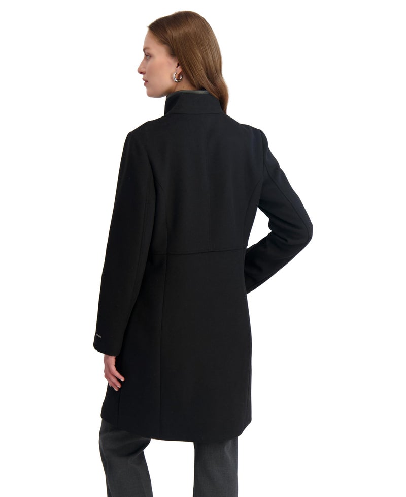 TAHARI Women's Slim Fit Wool Blend Walker Coat with PU Trim, Stretch Lining & Front Button Closure, Black, Medium - Image 4