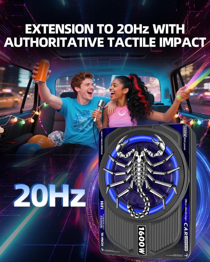 TZGBASS 1600W سوب ووفر نحيف تحت المقعد وحزمة مضخم الصوت، سوب ووفر سيارة مزود بمضخم صوت من الفئة D مدمج، ضوء متزامن مع الإيقاع RGB، صوت جهير عميق تحت الصوت، سوب ووفر تحت المقعد للشاحنة SUV سيدان - Image 5