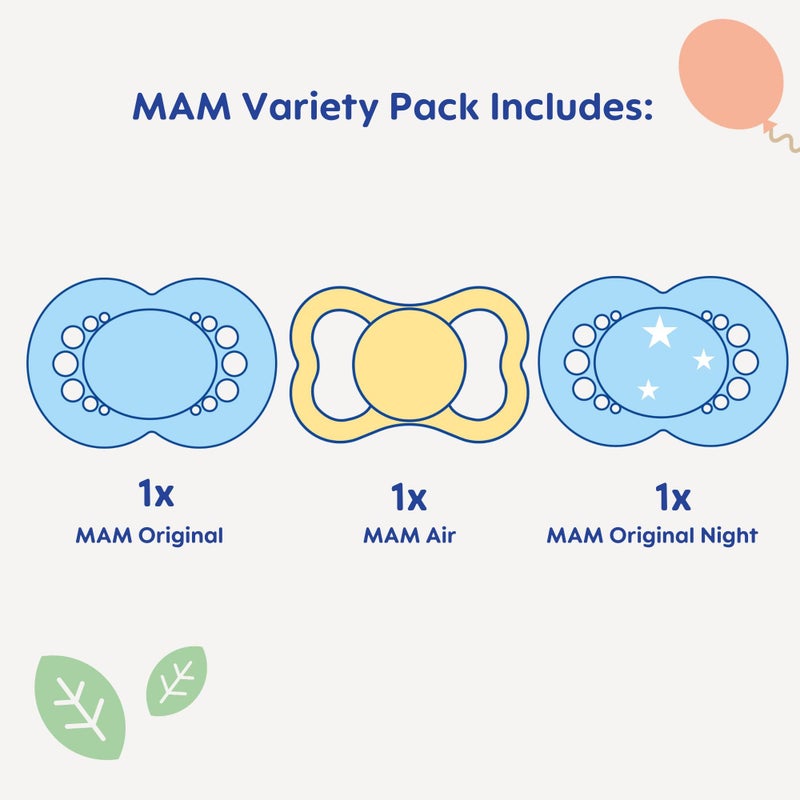 MAM Pacifier, 16+ Months, Variety Pack (1 Original, 1 Air + 1 Night Pacifier), Unisex 3-Count - Image 2