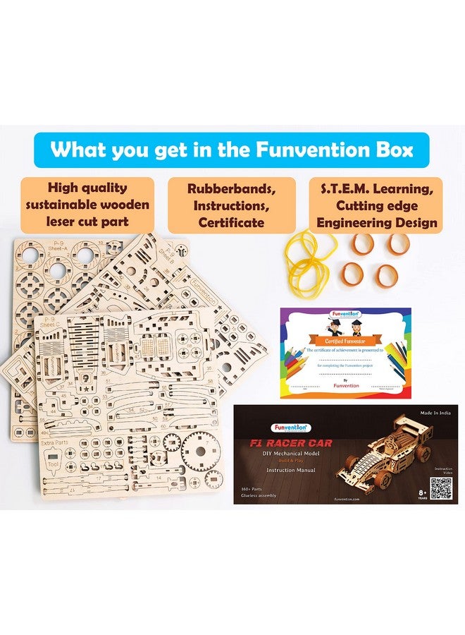 فنفينشين لعبة Funvention - لعالم صغير في كل طفل، سيارة سباق فورمولا 1 - نموذج ميكانيكي عملي ثلاثي الأبعاد، مجموعة بناء قابلة للتجميع مع عجلات وممتصات صدمات، عبوة من قطعة واحدة، متعددة الألوان - Image 3