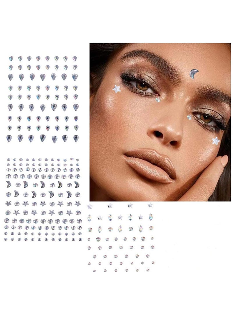 Zikra Rhinestone Stickers, Face Jewels Gem Stick Eyes Face Body Gems Club Rave Party Festival Face Stickers Makeup Gift Temporary Tattoos for Women and Girls Costume 3Pcs - Image 1