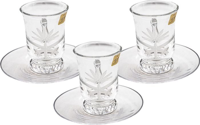 سوليتير كريستال طقم بيالات شاي كريستال مع الصحون 12 قطعة – تصميم فاخر بنقش سعودي، صناعة يدوية هندية