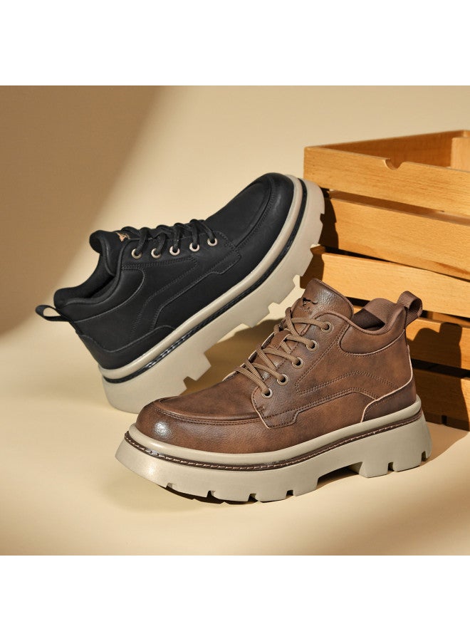 Septwolves Platform Work Boots】25-year Work Boots For Men, Stylish Retro Outdoor Casual Boots With Thick Sole Height Increase Martin Boots - Image 5