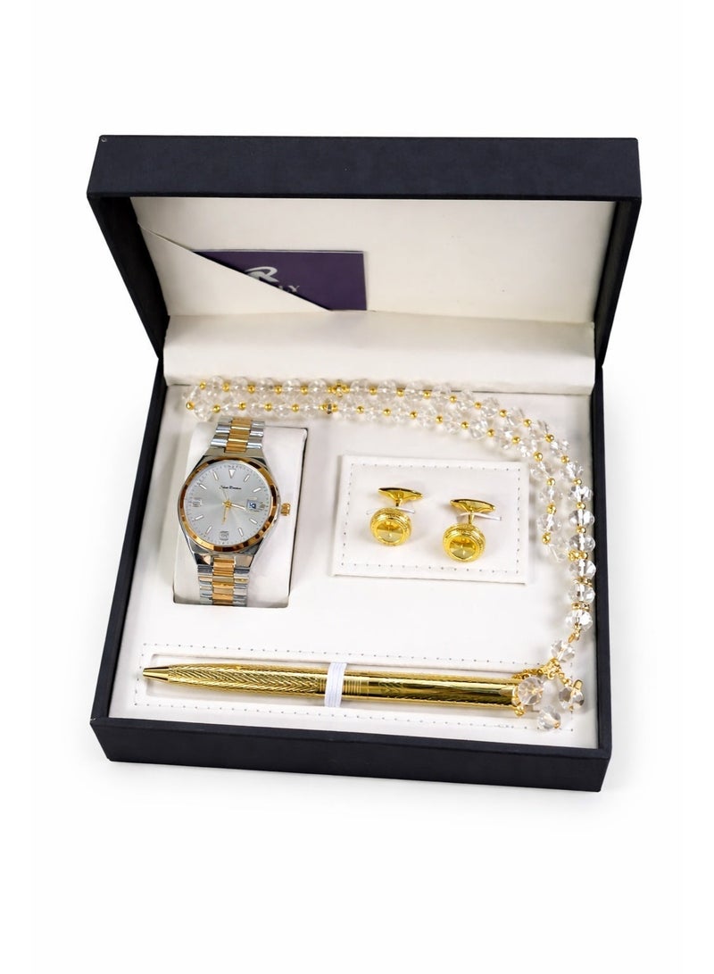 men's Watch Set Of 4 Pieces, A Wrist Watch With A Pen, A Set Of Buttons And The - Image 1