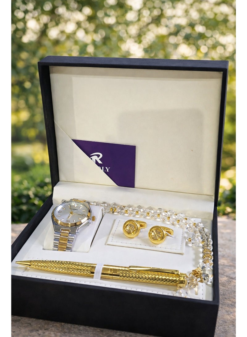 men's Watch Set Of 4 Pieces, A Wrist Watch With A Pen, A Set Of Buttons And The - Image 2