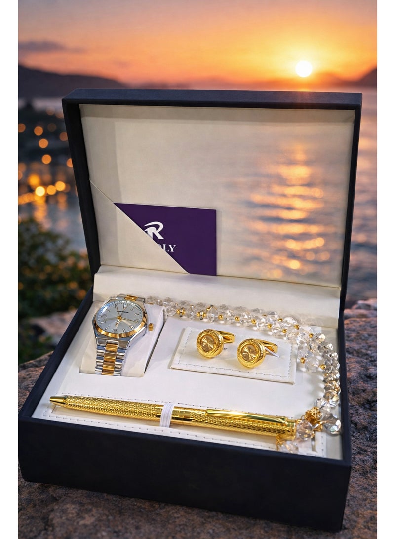 men's Watch Set Of 4 Pieces, A Wrist Watch With A Pen, A Set Of Buttons And The - Image 3