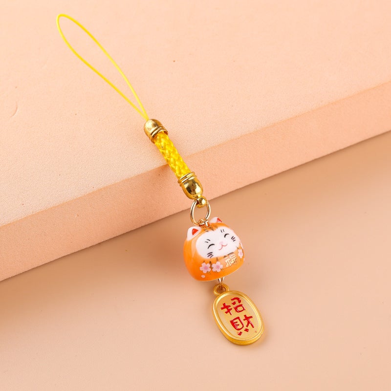 Generic DIY Lucky Maneki Neko Bag Pendant Orange Fu Cat 