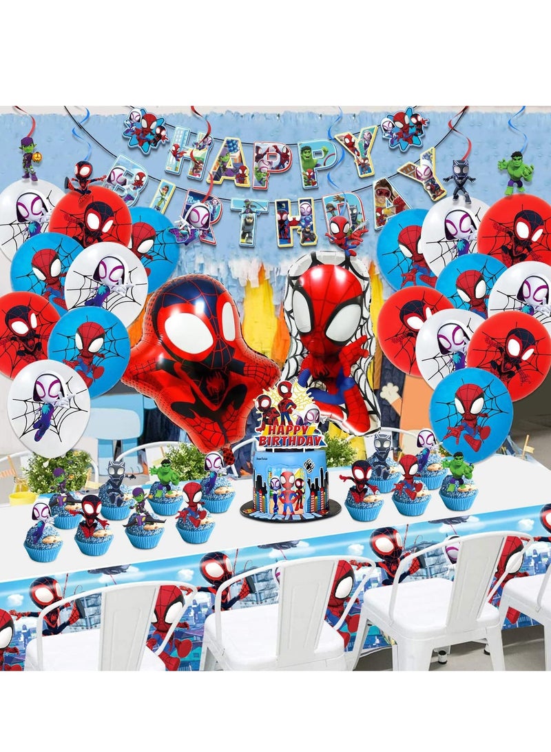 Party Little Spider-Man and his Amazing Friends Theme Party Decoration Birthday Flag Pull Cake Insert Balloons - Image 2