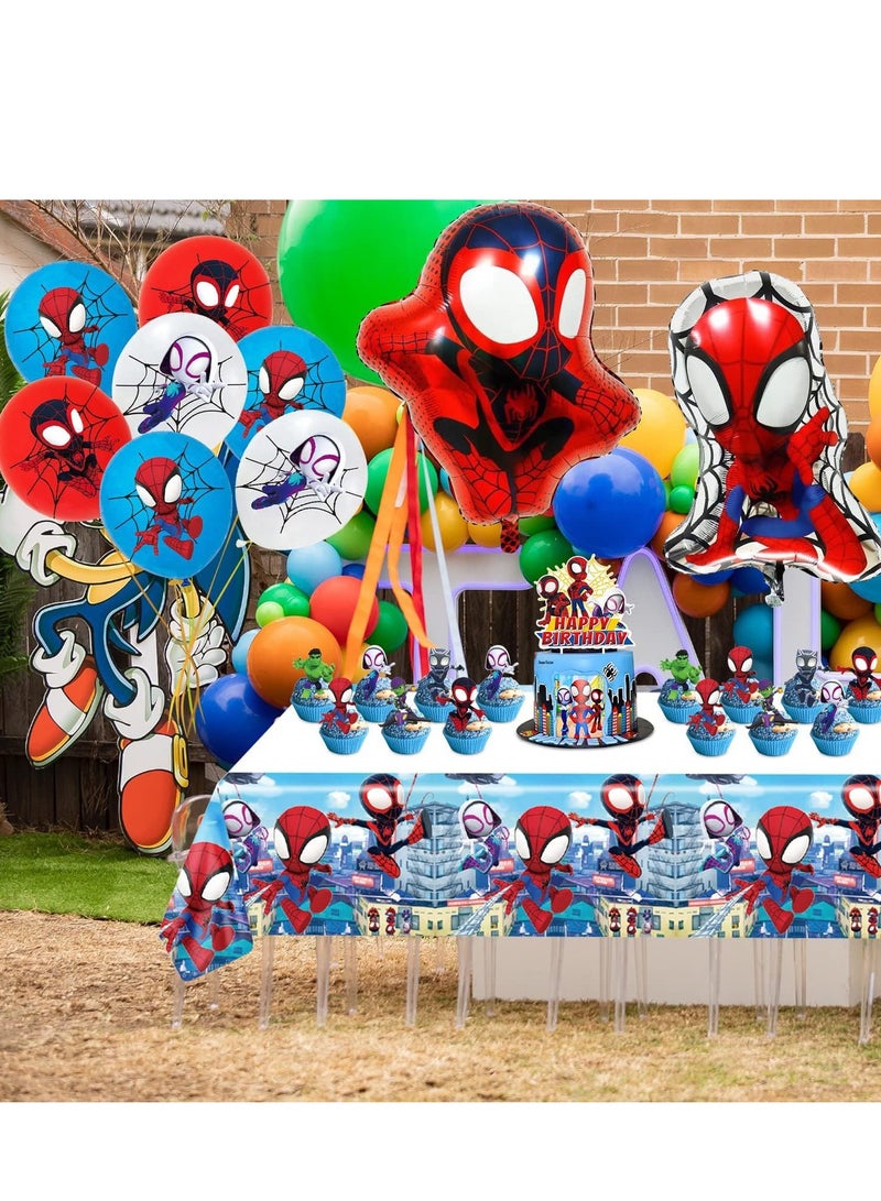 Party Little Spider-Man and his Amazing Friends Theme Party Decoration Birthday Flag Pull Cake Insert Balloons - Image 3