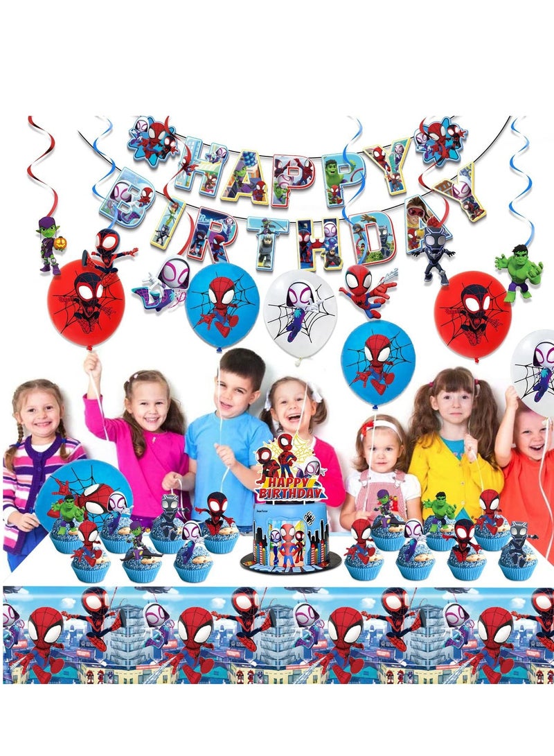 Party Little Spider-Man and his Amazing Friends Theme Party Decoration Birthday Flag Pull Cake Insert Balloons - Image 4