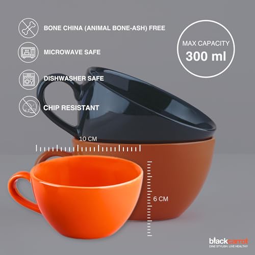 BLACKCARROT Large Fine Ceramic Coffee Cup Set of 2, Black and Orange, 380ml | Cappuccino Cups | Glossy Finish | Large Ceramic Coffee Cups | Premium Stoneware | Microwave Safe - Image 4