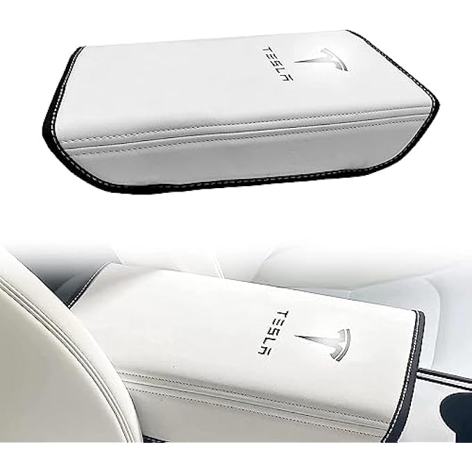 Tesla Model 3Y Center Console Armrest Cover  Interior Accessories Leather Center Console Protector Pad For Model 3 20172024 Or Model Y 20202024 White - Image 2