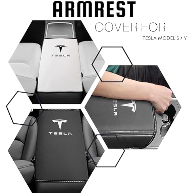 Tesla Model 3Y Center Console Armrest Cover  Interior Accessories Leather Center Console Protector Pad For Model 3 20172024 Or Model Y 20202024 White - Image 3