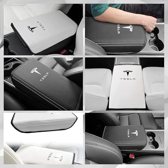 Tesla Model 3Y Center Console Armrest Cover  Interior Accessories Leather Center Console Protector Pad For Model 3 20172024 Or Model Y 20202024 White - Image 5