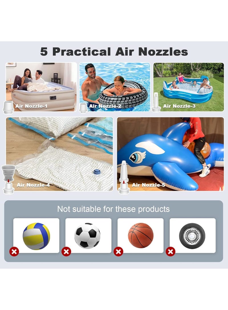 SOLARAE Portable Electric Air Pump - Rechargeable with Light and 6 Nozzles - Ideal for Camping, Pool Floats, Air Beds, Vacuum Storage Bags - Image 5