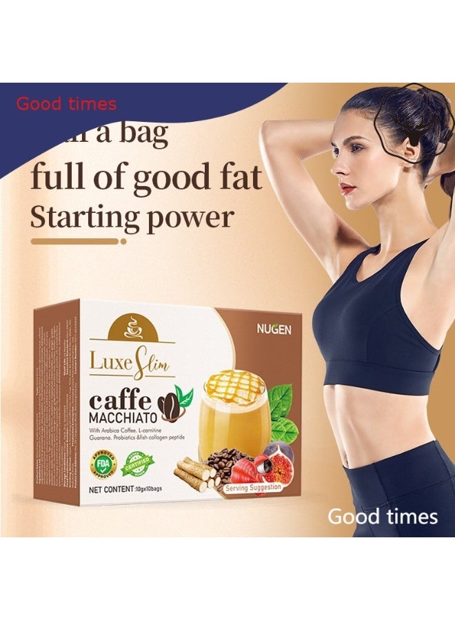 NUGEN Caffe Macchiato Coffee Drink – Arabica Coffee with L-Carnitine & Collagen Supplement – 10 Sachets - Image 1