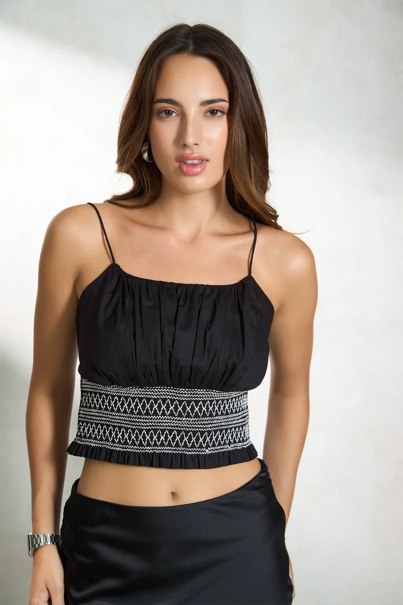 Virgio VIRGIO 100% Cotton Strappy Smocked Crop Top
