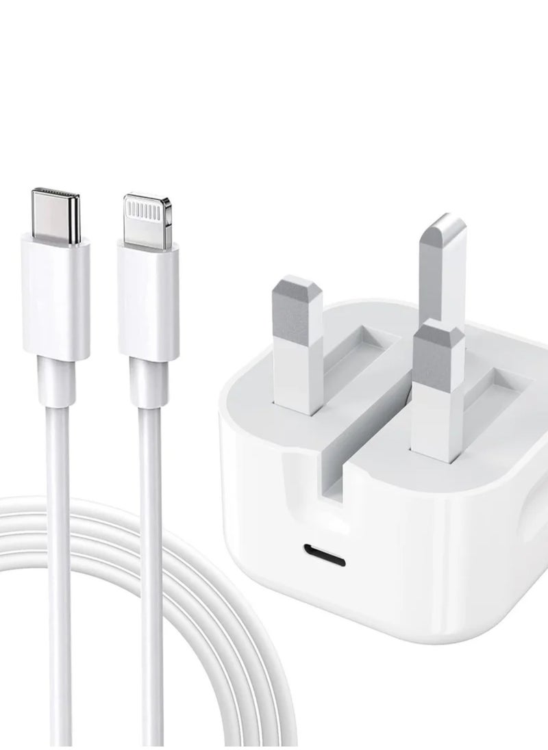 Generic - 20W iPhone Fast Charger | Fast USB C Wall Charger with 1m USB C to Lightning Cable Compatible with iPhone 14/14 Pro/14 Pro Max/13/12/SE2020/11/XR/XS Max/X/iPad - Image 1