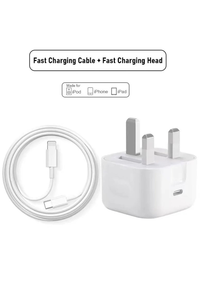 Generic - 20W iPhone Fast Charger | Fast USB C Wall Charger with 1m USB C to Lightning Cable Compatible with iPhone 14/14 Pro/14 Pro Max/13/12/SE2020/11/XR/XS Max/X/iPad - Image 1