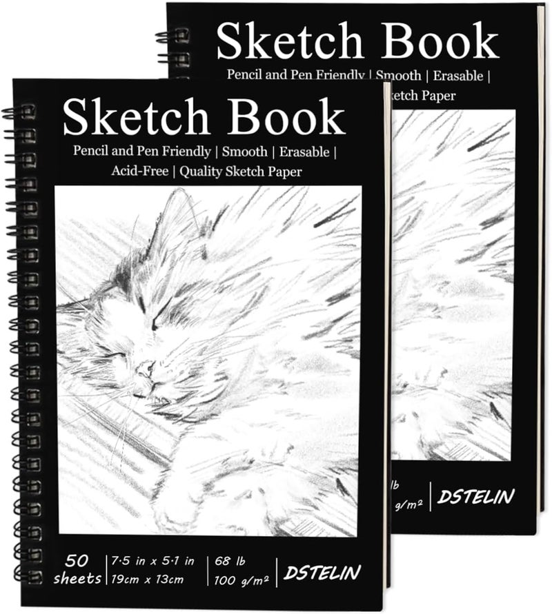 DSTELIN DSTELIN 2 Pack Spiral Bound Sketchbooks 50 Sheets per Pack 75 x 51 Sketchbook with Black Hard Cover for Painting Drawing and Sketching  - Image 1