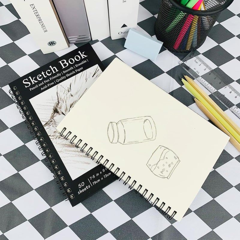 DSTELIN DSTELIN 2 Pack Spiral Bound Sketchbooks 50 Sheets per Pack 75 x 51 Sketchbook with Black Hard Cover for Painting Drawing and Sketching  - Image 5
